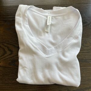White Athleta Ribbed V-Neck Tank Top